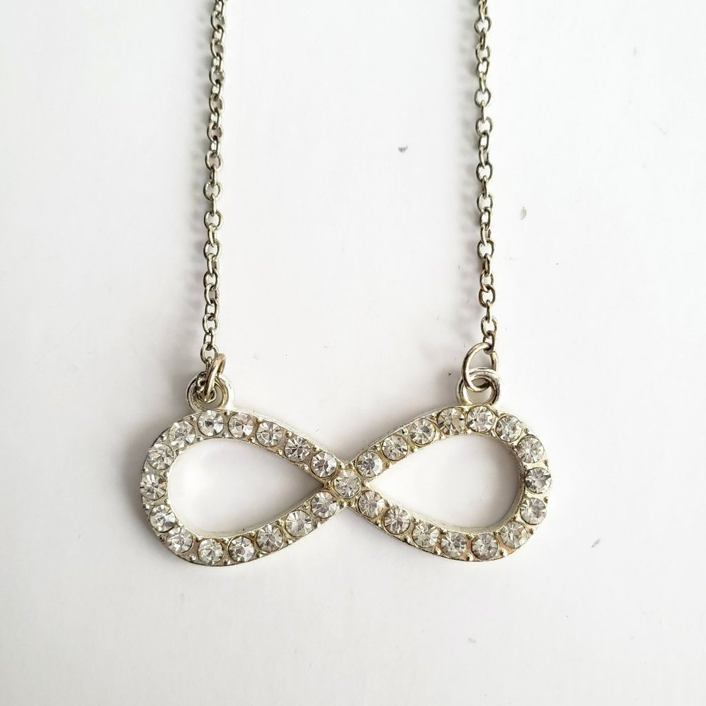 Infinity Crystal/ Jewels Pendant Silver Toned Necklace